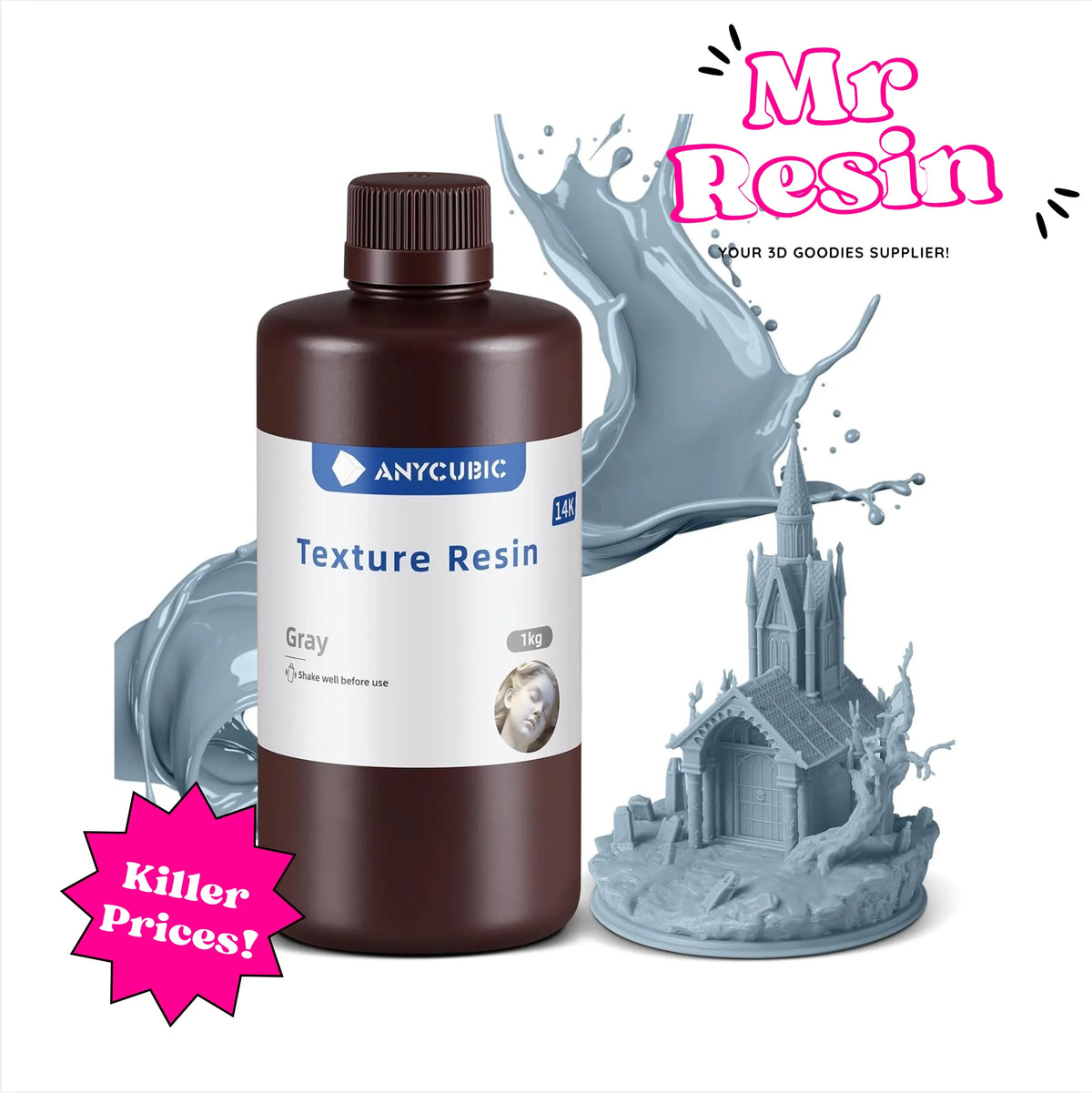 Resina texturizada 14K gris 1kg para miniaturas y figuras 3D