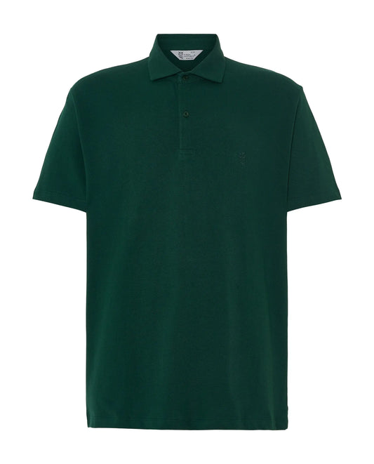 Polo verde oscuro de algodón, estilo clásico, manga corta y cuello polo, ideal para un look casual.