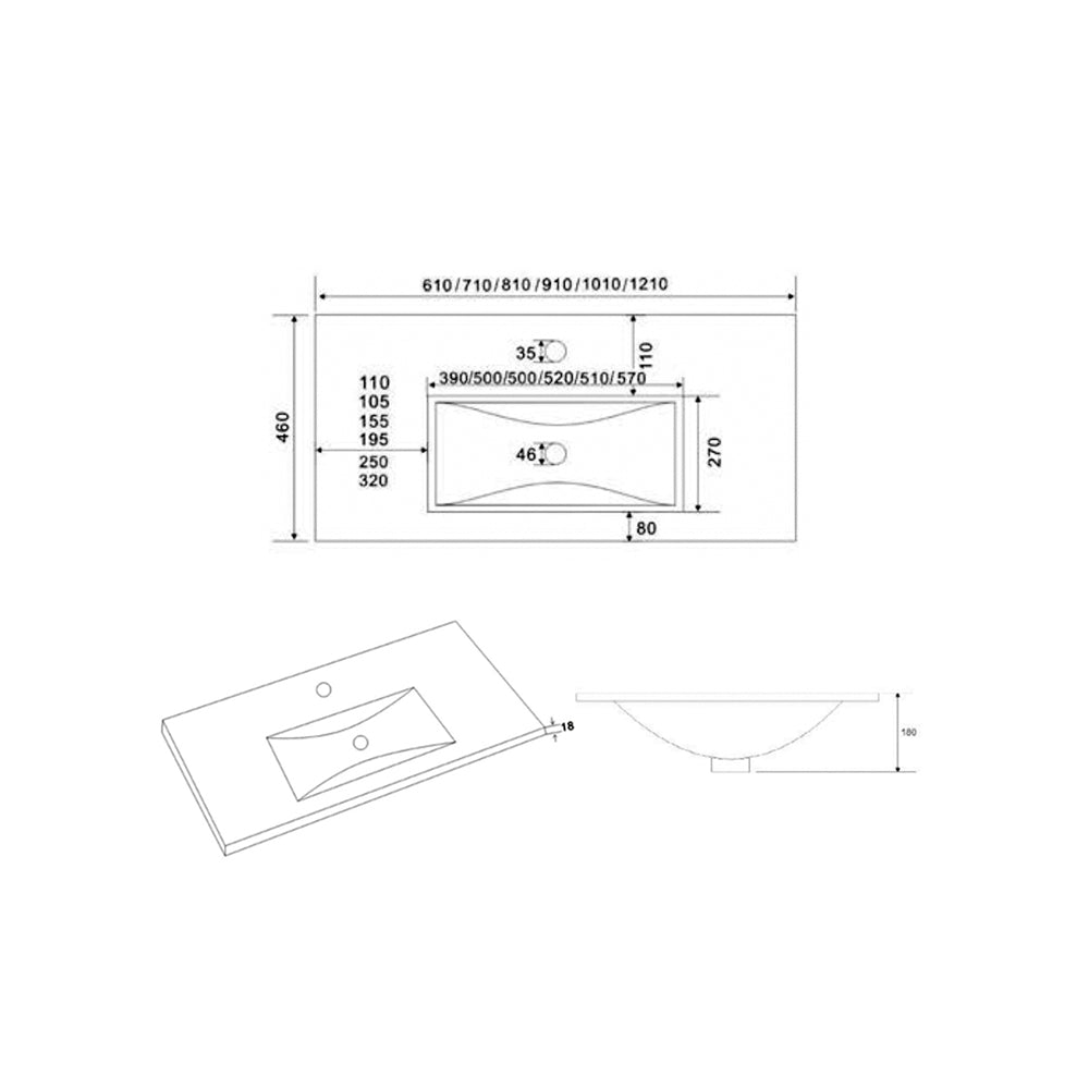 BATHME TRIO Mueble de Baño con Lavabo 3 Cajones Color Blanco Brillo