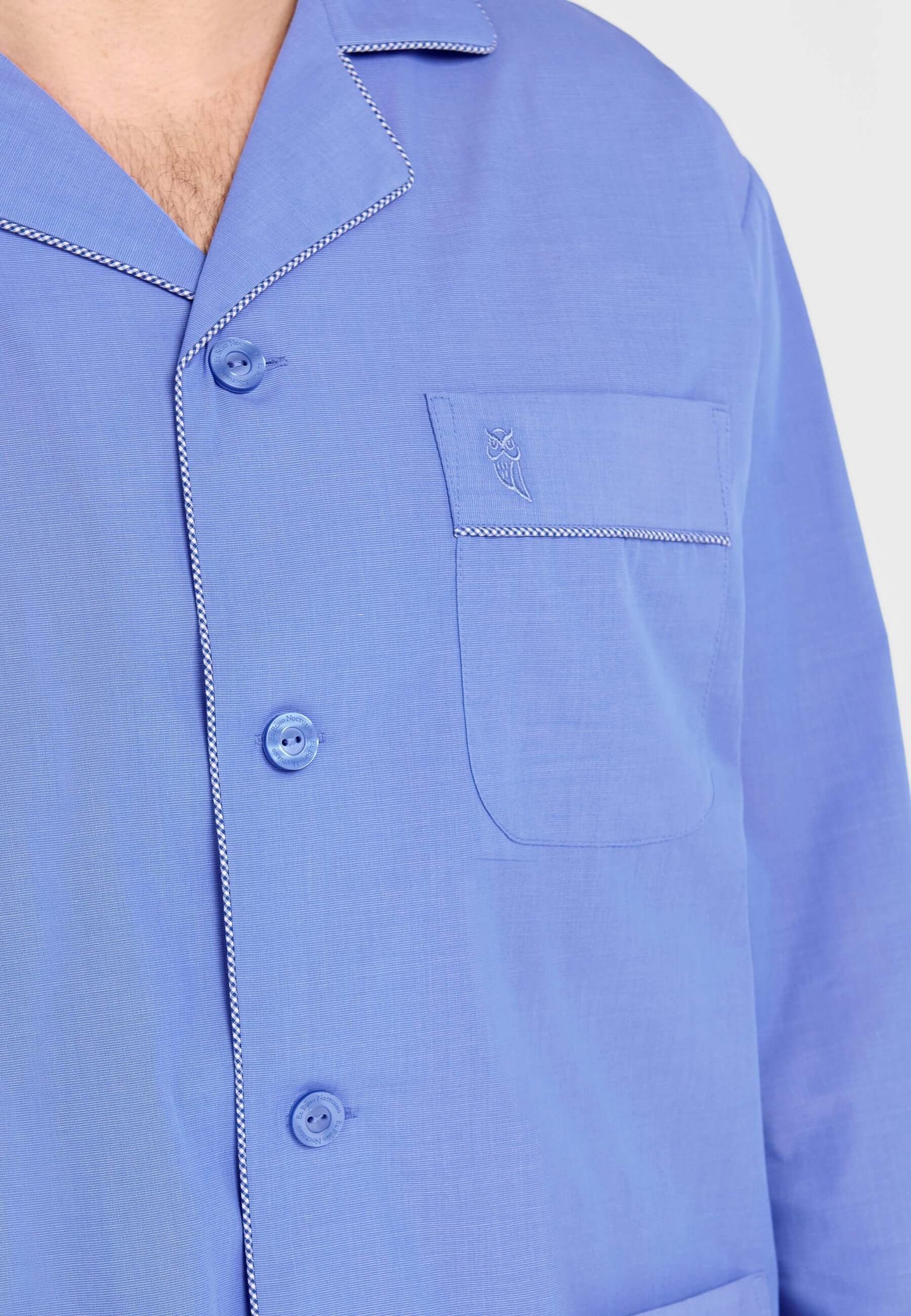 Pijama Hombre Largo Solapa Popelín Fil À Fil - Azul 1515_36