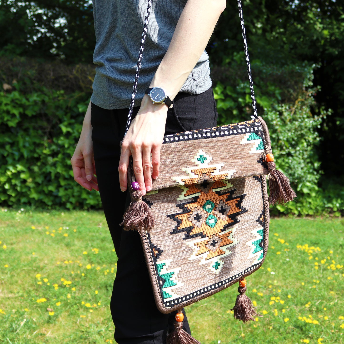 Beige Kilim Festival-Umhängetasche