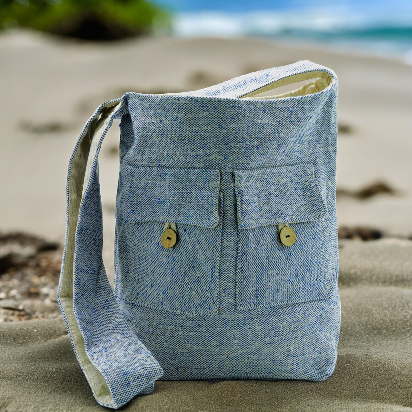 Bolso de Dos Bolsillos Tonos Naturales - Vaquero Denim - Mediano