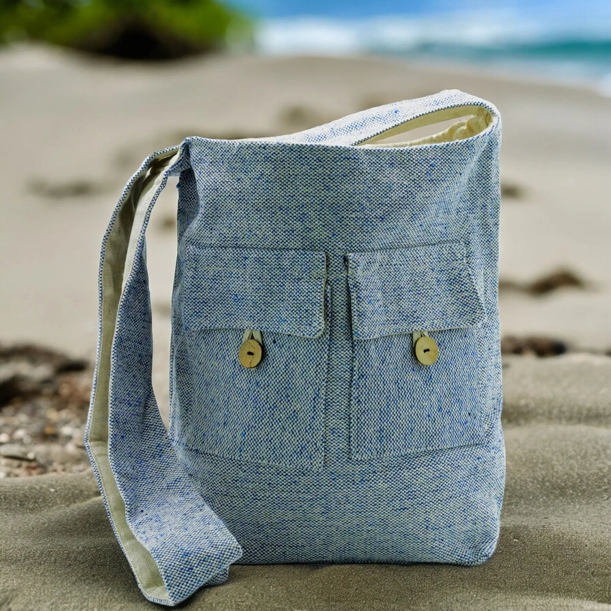 Bolso de Dos Bolsillos Tonos Naturales - Vaquero Denim - Mediano