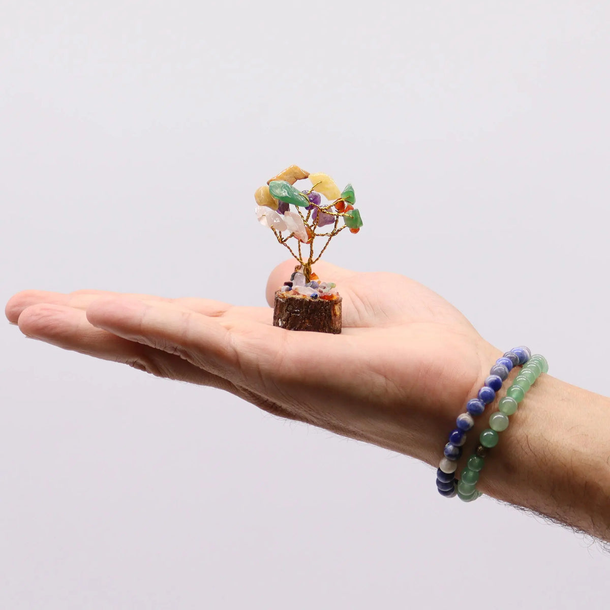 12x Mini árboles de piedras preciosas sobre base de madera - Mezcla surtida (15 piedras)