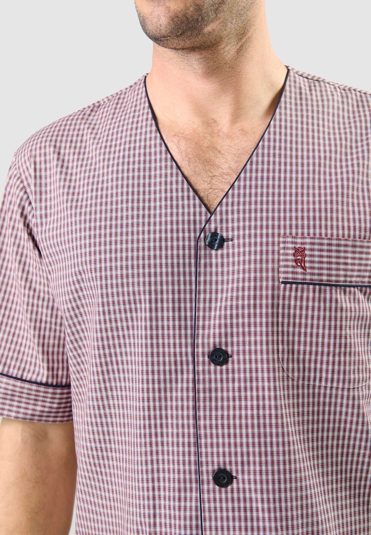 Pijama Hombre Verano Corto Judo Popelín Cuadros - Rojo 4541_30