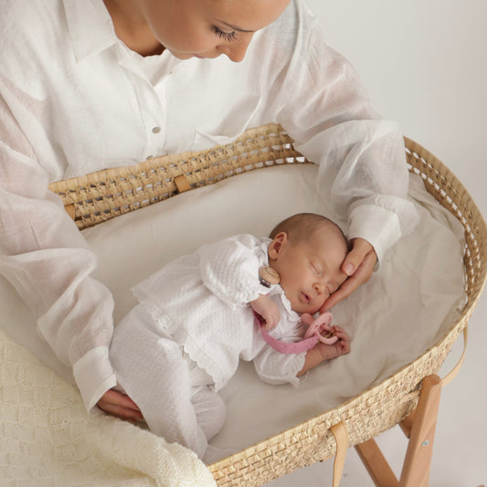 Kit Nenina & Co – Rosa pálido | 2 Chupeteros Algodón Orgánico + 1 Chupete Clásico de Silicona