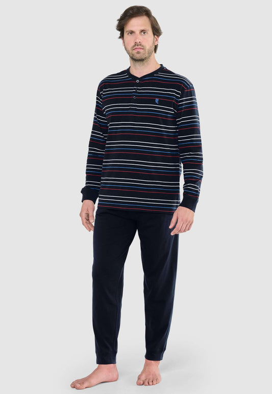Pijama Hombre Largo Tapeta Algodón Punto Rayas - Marino 5585_39