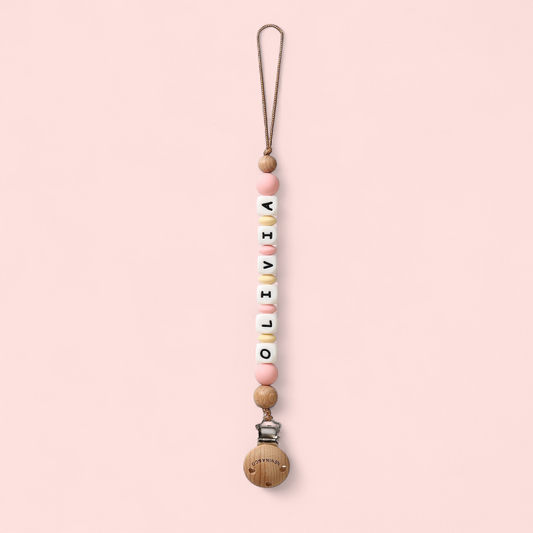 Chupetero Personalizado Rosa pálido con Nombre en Silicona Orgánica | Nenina & Co.
