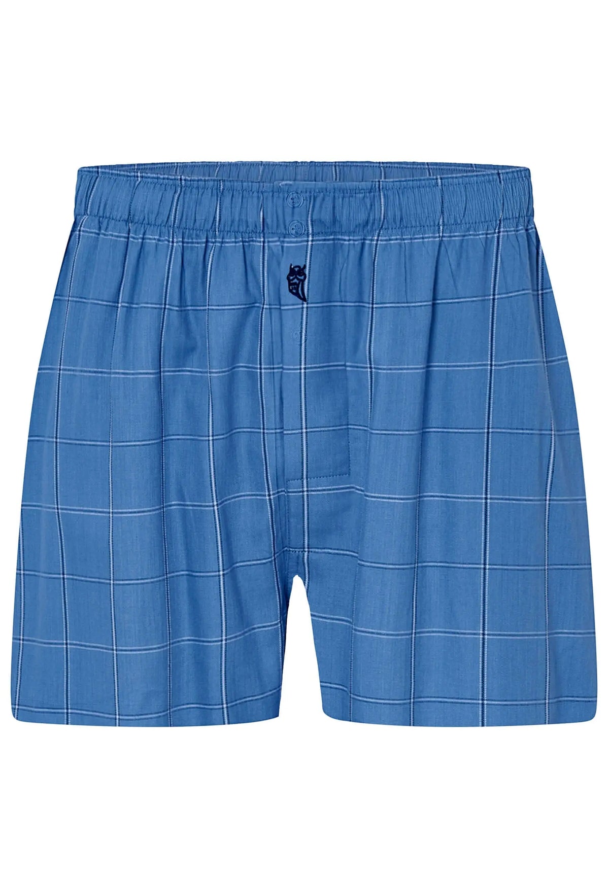 Calzoncillo bóxer de hombre azul con estampado de cuadros, estilo holgado en algodón popelín y cintura elástica.