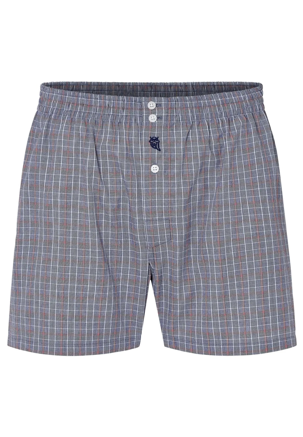 Calzoncillo bóxer para hombre de algodón popelín, diseño de cuadros en tonos grises con ajuste holgado y botones.