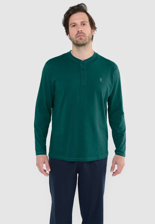 Camiseta Pijama Hombre Manga Larga Tapeta Algodón Lisa - Verde 7529_46