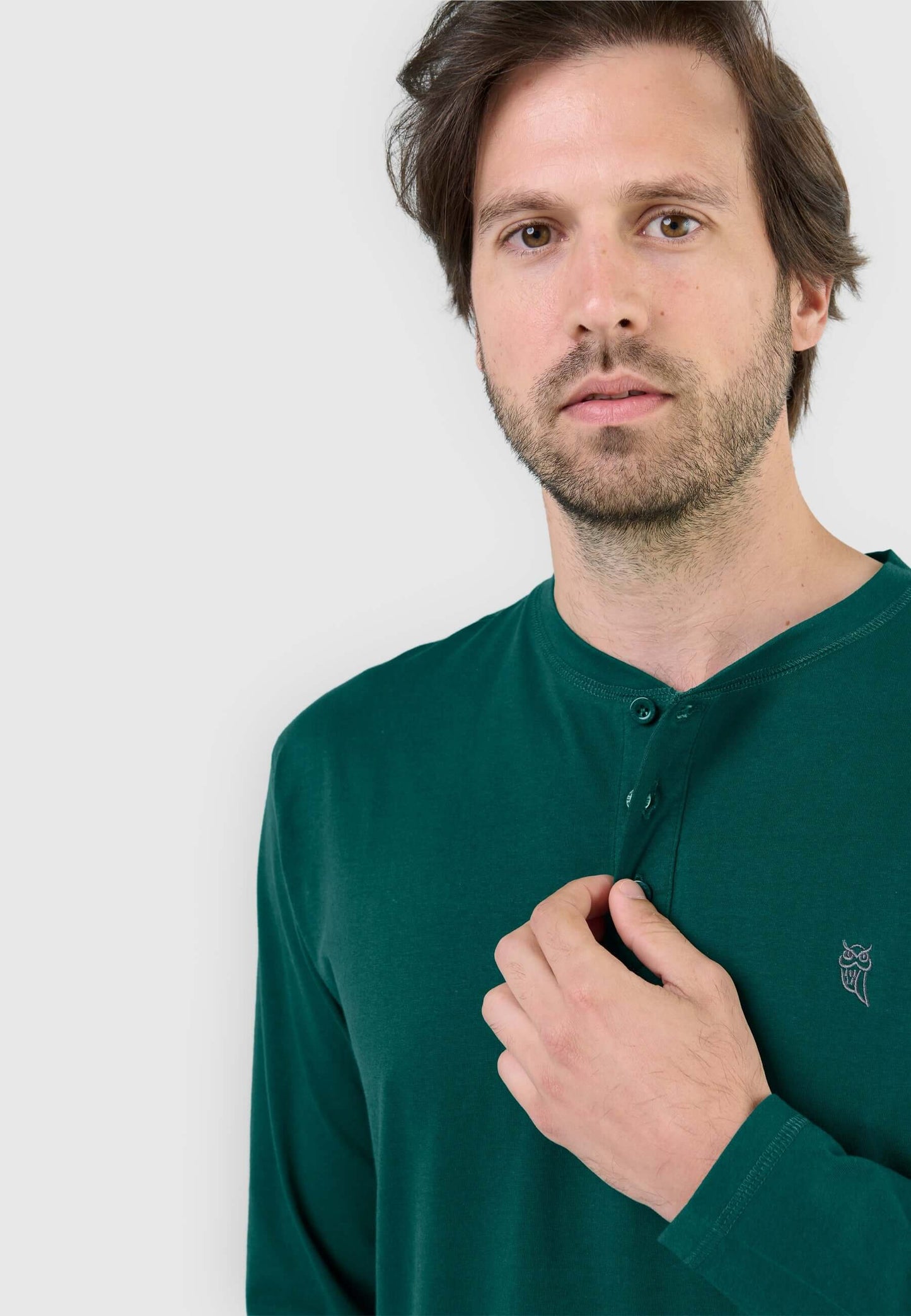 Camiseta Pijama Hombre Manga Larga Tapeta Algodón Lisa - Verde 7529_46