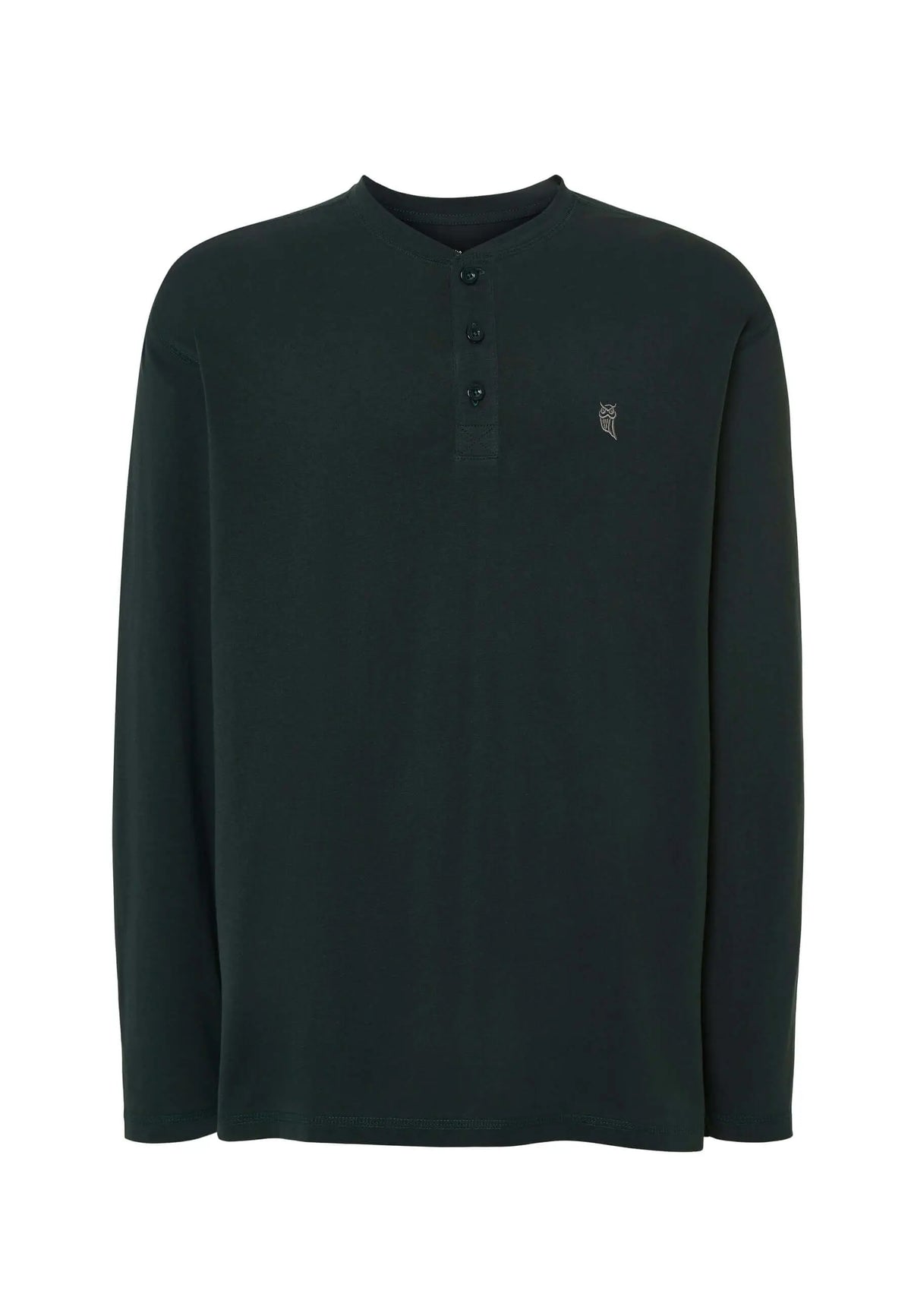 Camiseta de pijama para hombre de manga larga, color verde, en algodón suave con tapeta de botones y ajuste holgado.
