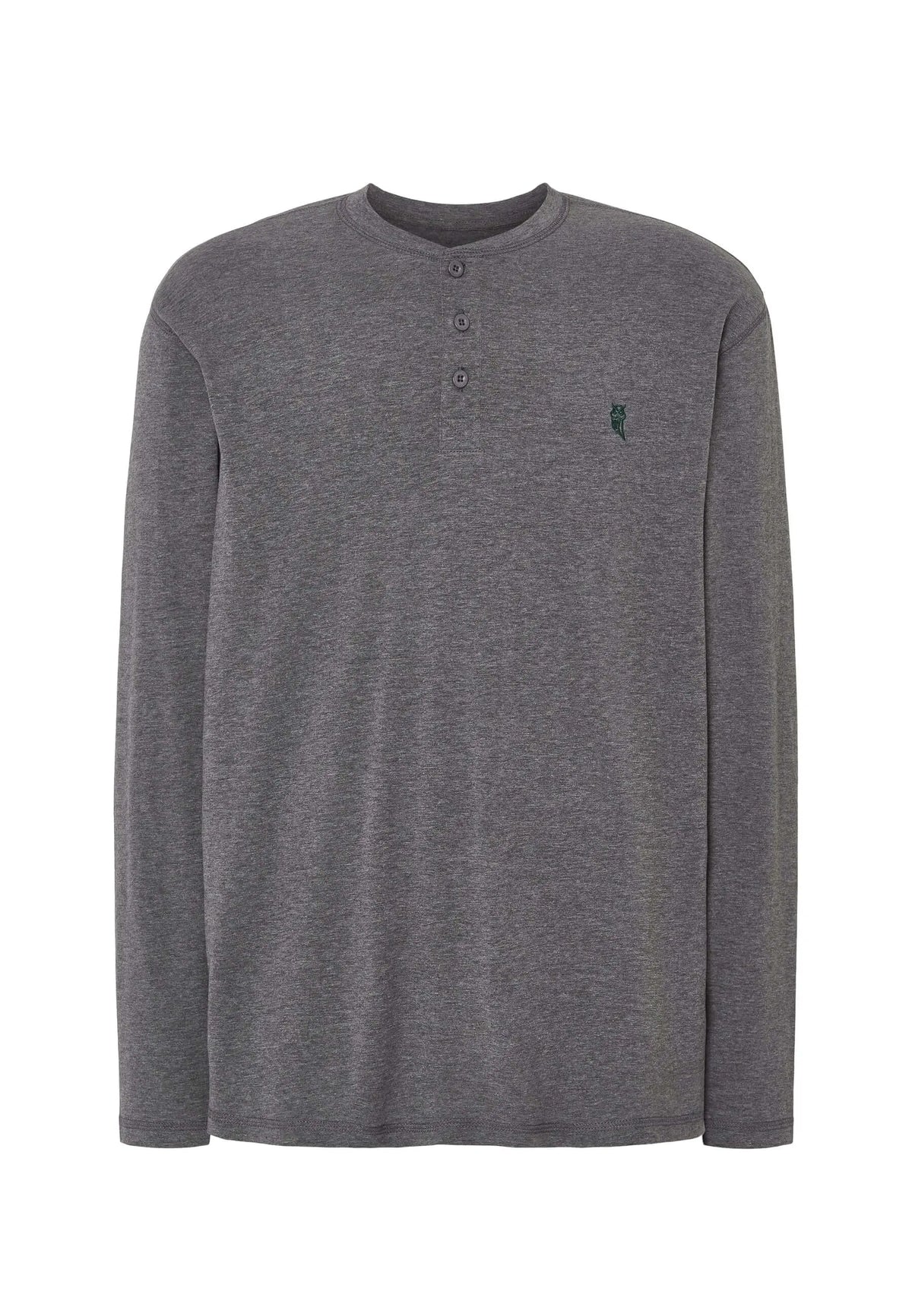 Camiseta de pijama para hombre de manga larga, color gris, con tapeta de botones y tejido de algodón suave y cómodo.