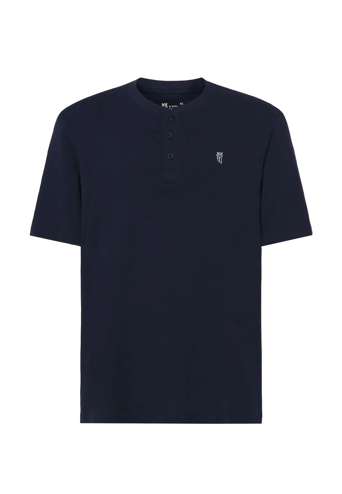 Camiseta de pijama azul marino para hombre, manga corta, cuello con tapeta de botones, corte recto y algodón suave.