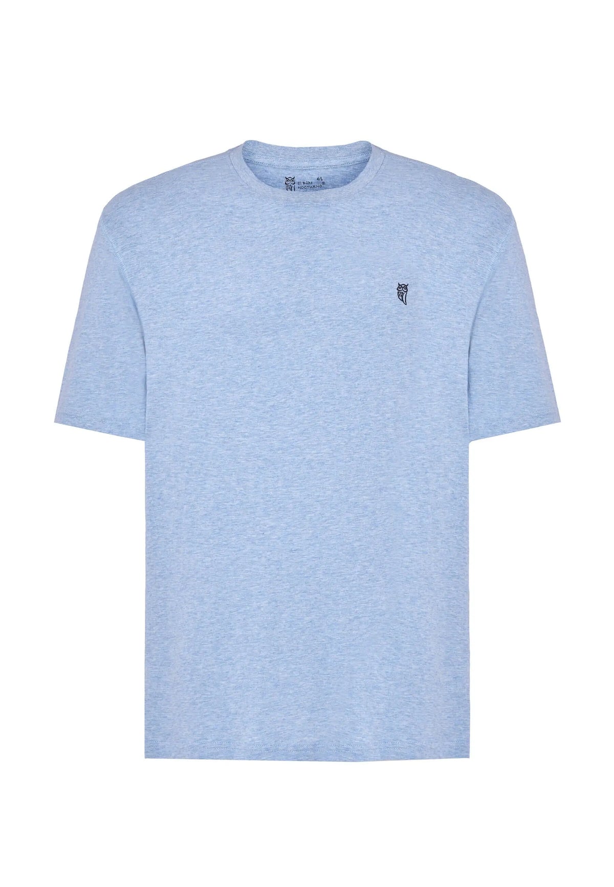 Camiseta de pijama para hombre, manga corta y cuello redondo, en algodón color azul jaspeado, ajuste cómodo y casual.