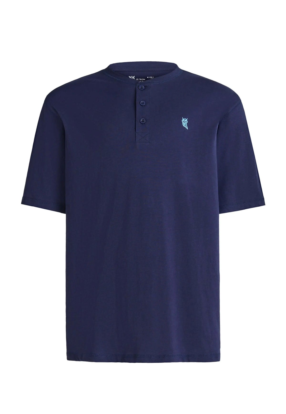 Camiseta de pijama azul marino para hombre, manga corta, cuello redondo con tapeta de botones y algodón suave.