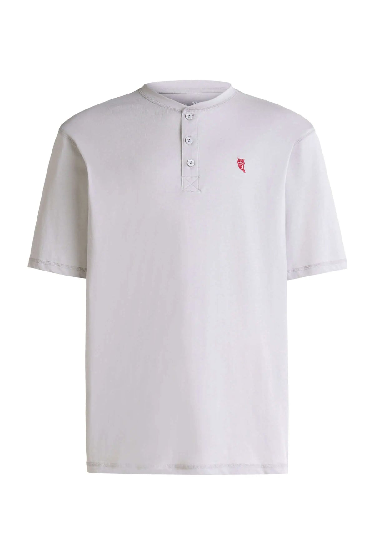 Camiseta de pijama gris para hombre, manga corta, de algodón, con cuello estilo tapeta de botones y bordado pequeño.