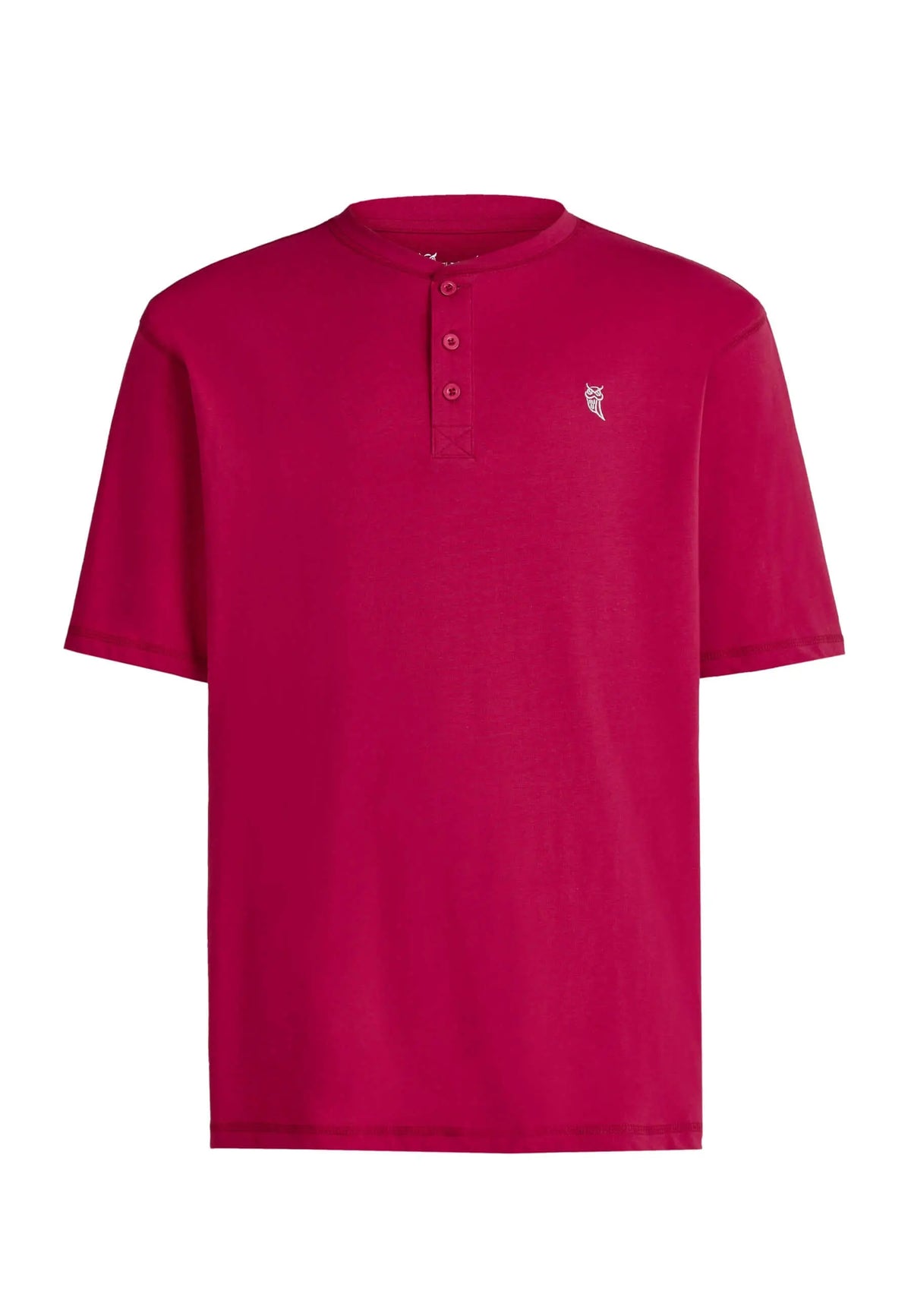 Camiseta de pijama para hombre, manga corta, color rojo, cuello con tapeta de botones, algodón suave y corte recto.