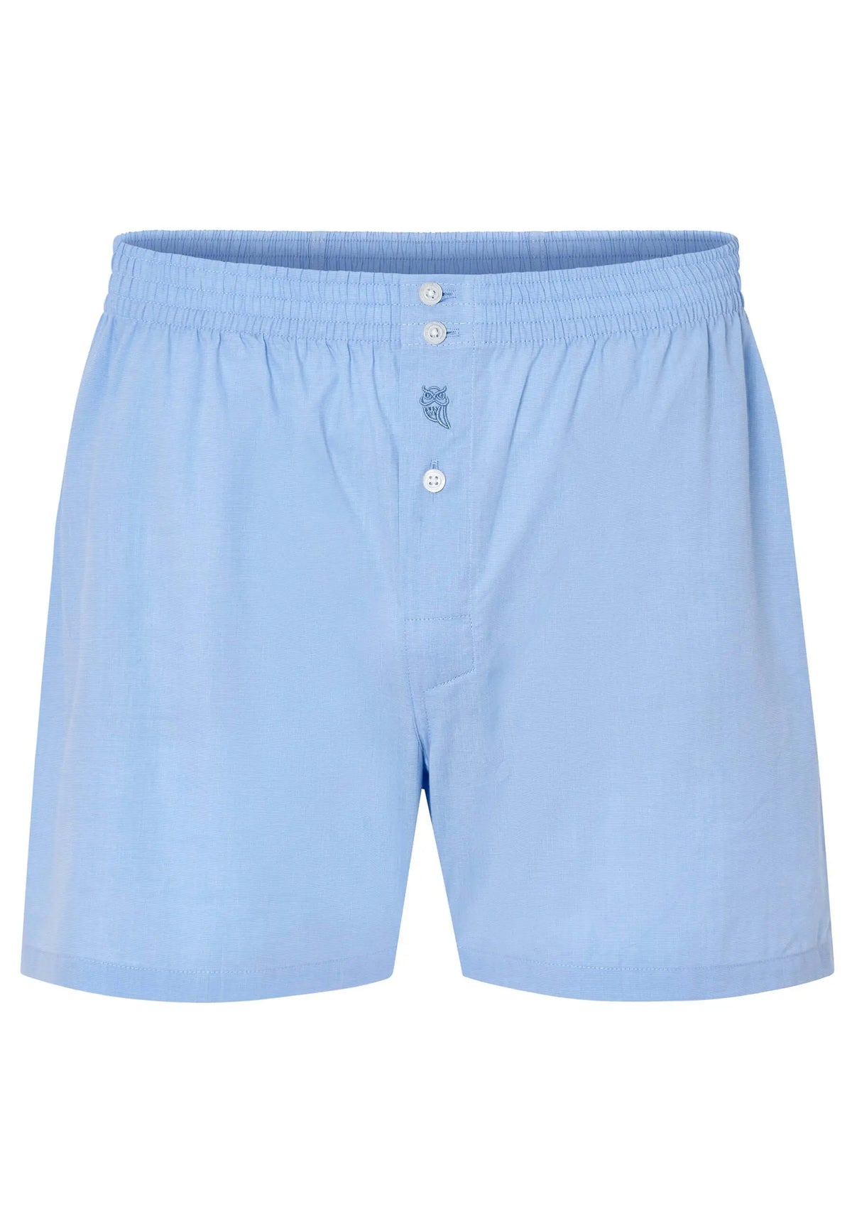 Calzoncillo bóxer para hombre de algodón celeste, corte amplio con cintura elástica y cierre de botones.