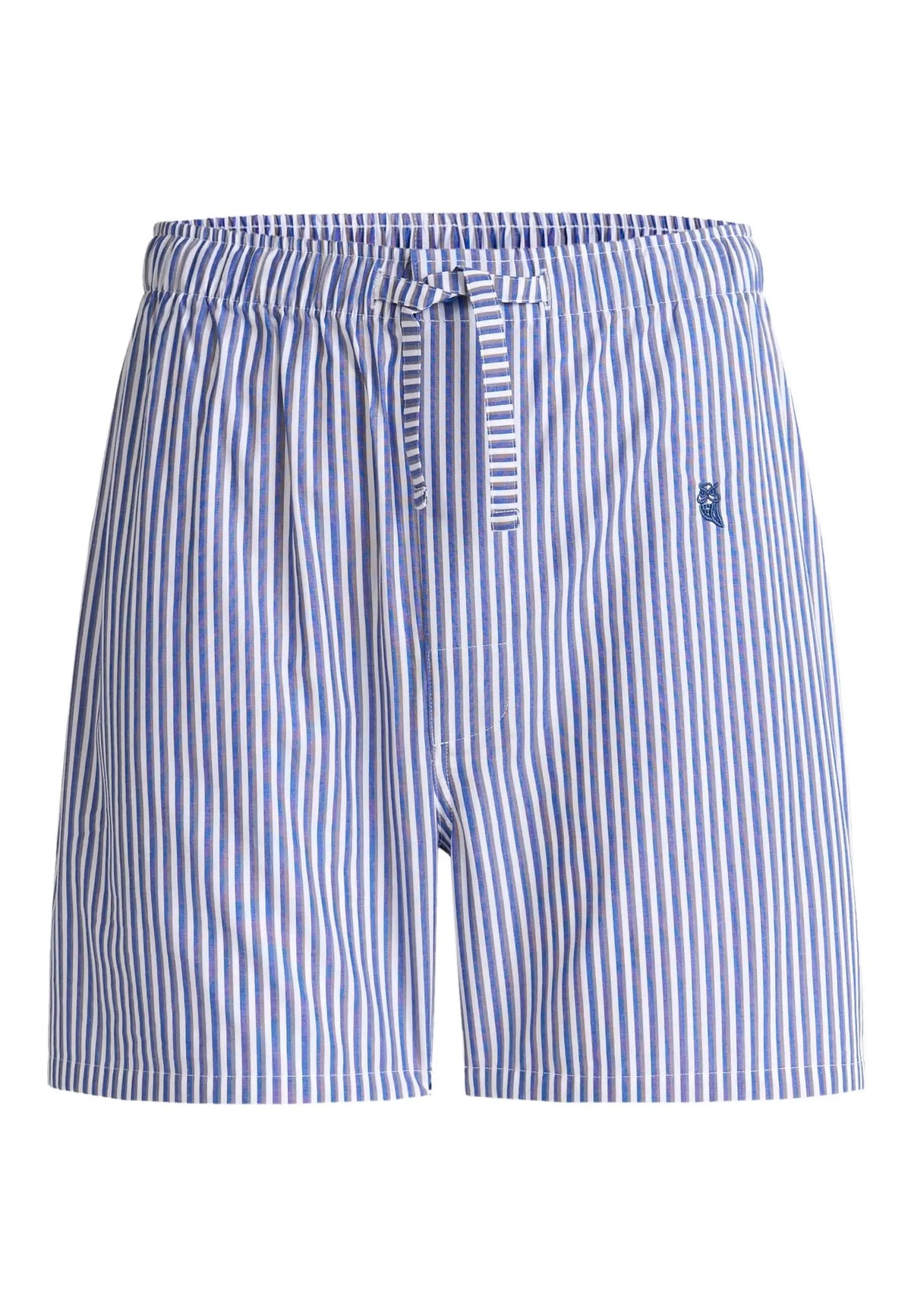 Pantalón de pijama corto para hombre de popelín, con diseño de rayas azules y blancas, ajuste cómodo y cintura elástica.
