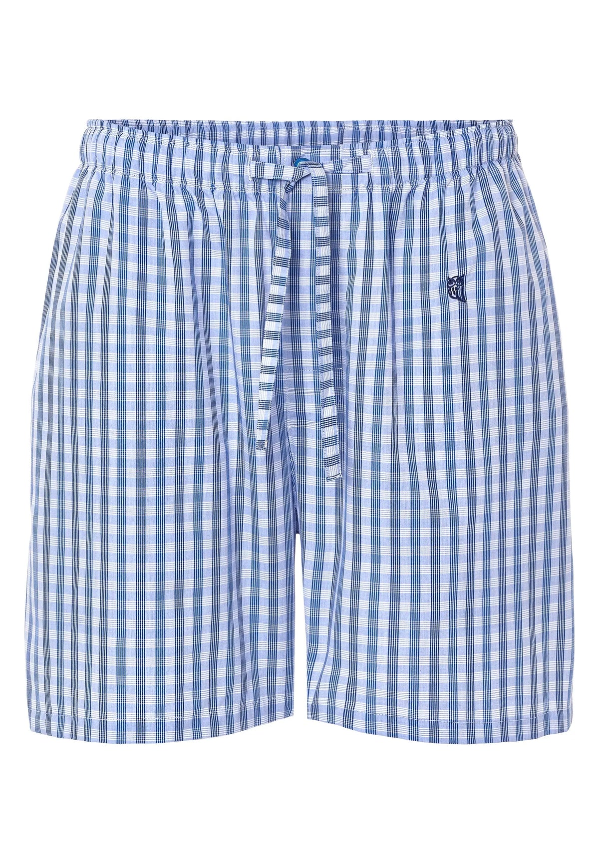 Bañador de cuadros azules y blancos, confeccionado en algodón, estilo casual con cintura elástica.