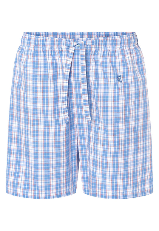 Bermudas a cuadros en azul y rosa, algodón suave, estilo casual y cómodo para hombre.