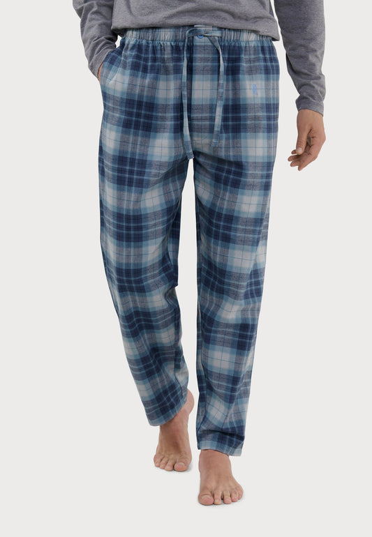 Pantalón Pijama Hombre Invierno Premium Algodón Franela Cuadros - Azul 8893_32
