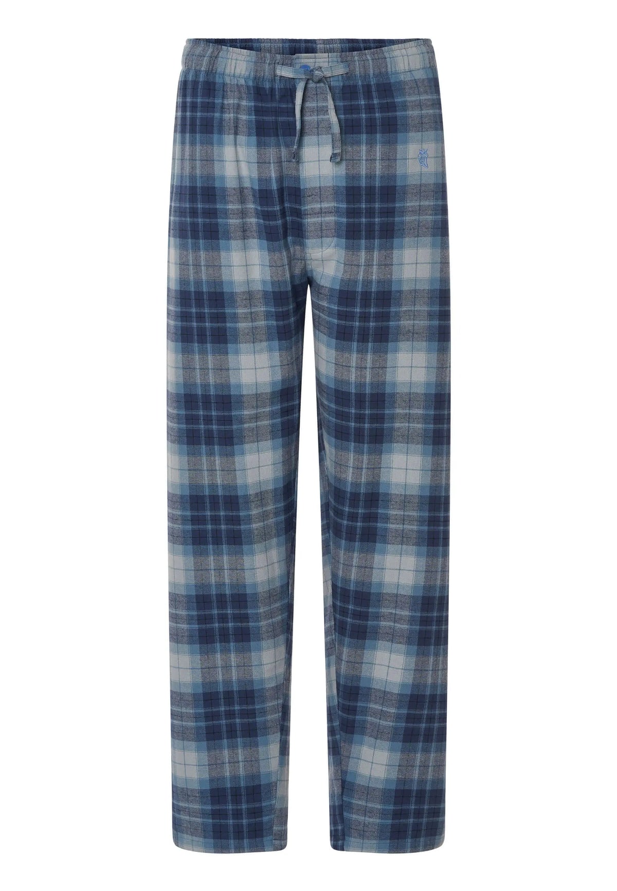 Pantalón de pijama para hombre de franela de algodón, estampado de cuadros azules, corte recto con cintura ajustable.