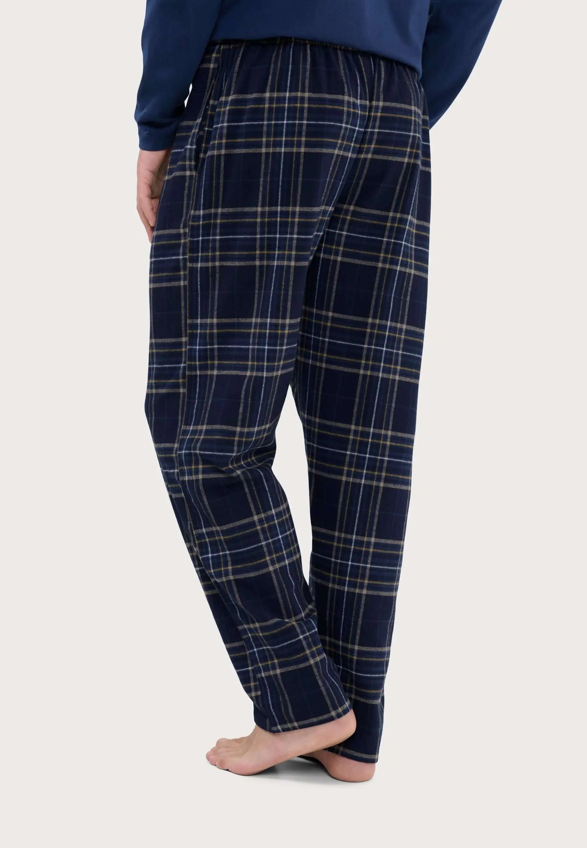Pantalón de pijama para hombre de franela azul con cuadros, corte recto y cómodo para invierno.
