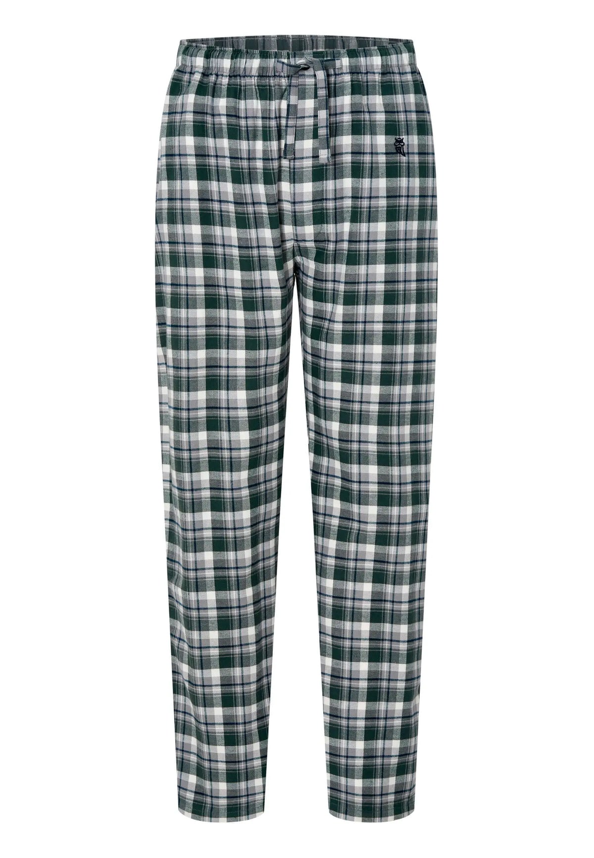 Pantalón de pijama para hombre de franela de algodón, diseño de cuadros en verde y gris, corte recto con cordón.