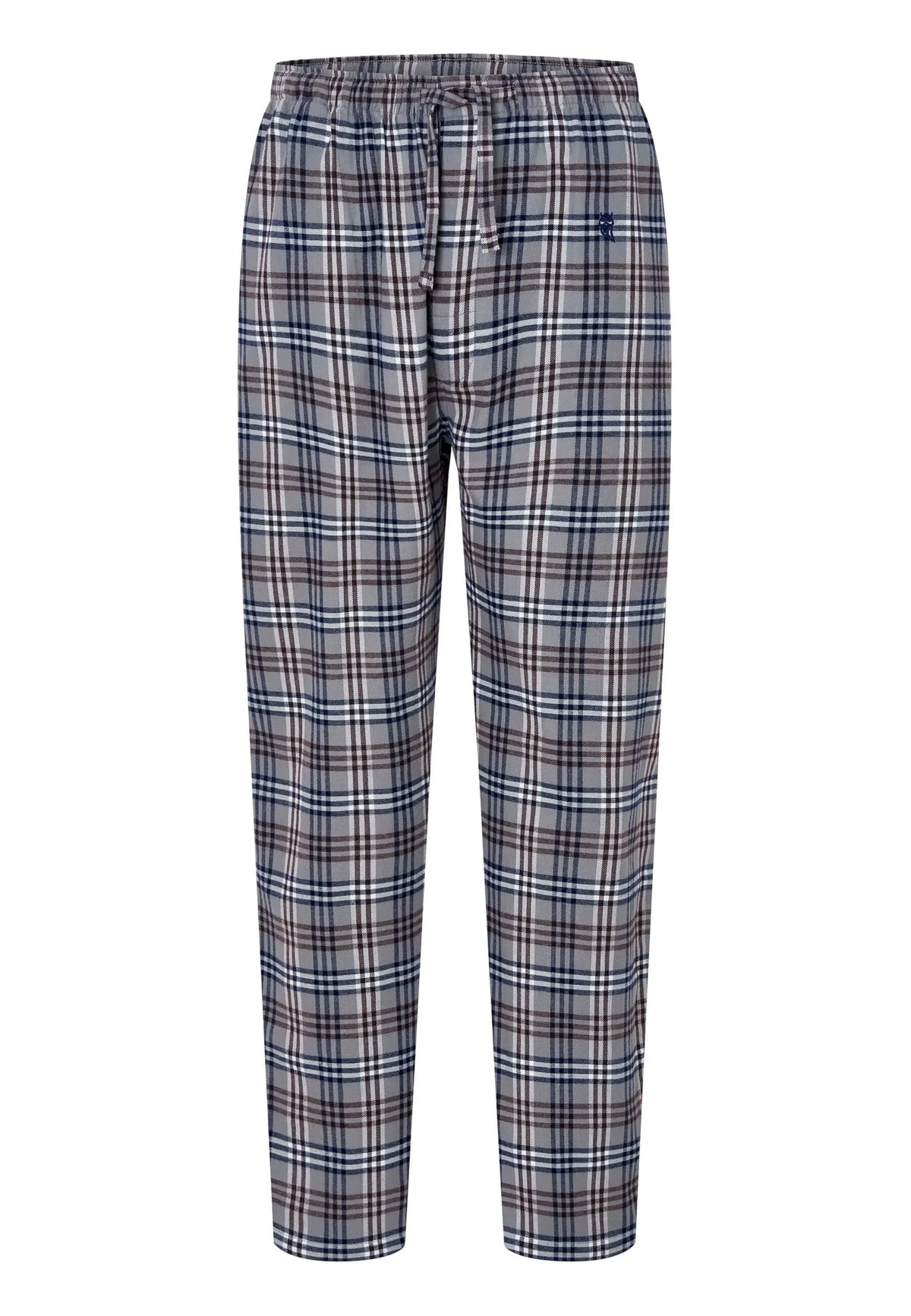 Pantalón de pijama para hombre de franela gris a cuadros, con ajuste cómodo, cintura elástica y cordón ajustable.