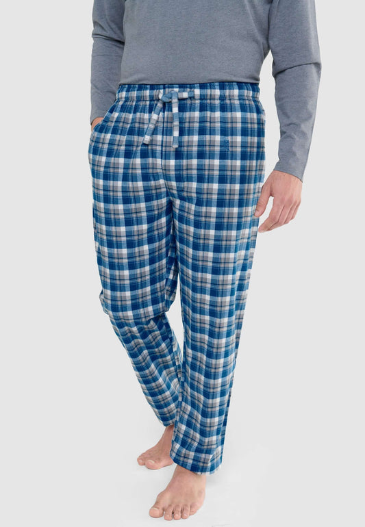 Pantalón Pijama Hombre Invierno Premium Algodón Franela Cuadros - Azul 8898_36