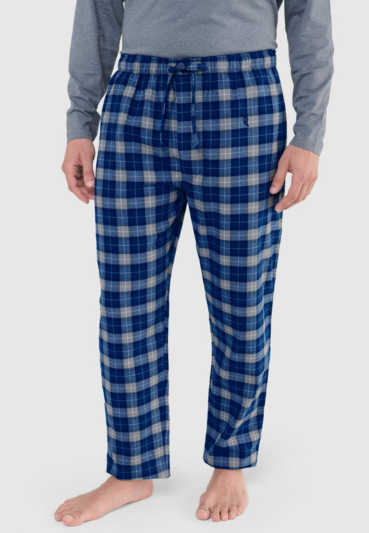 Pantalón Pijama Hombre Invierno Premium Algodón Franela Cuadros - Azul 8899_33