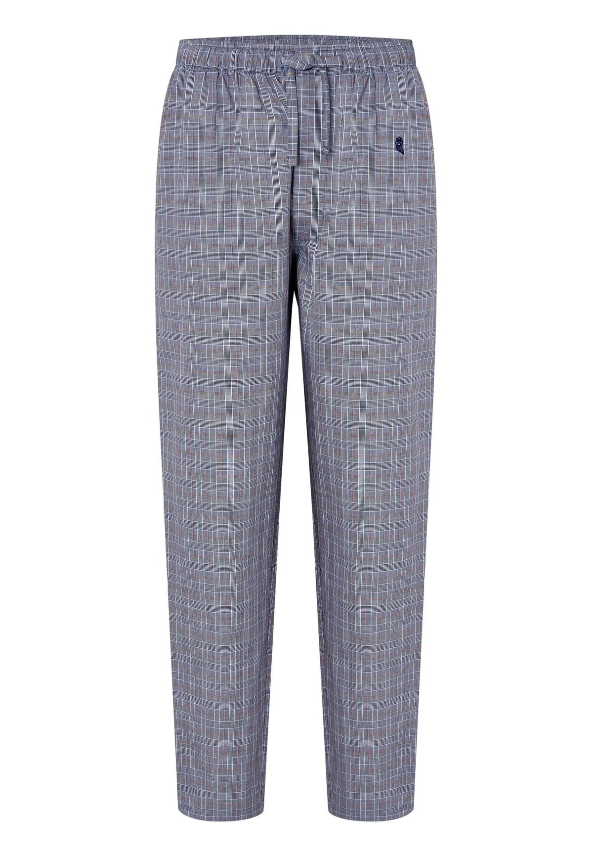 Pantalón de pijama largo para hombre, tejido de popelín gris con estampado de cuadros, corte recto y cintura elástica.