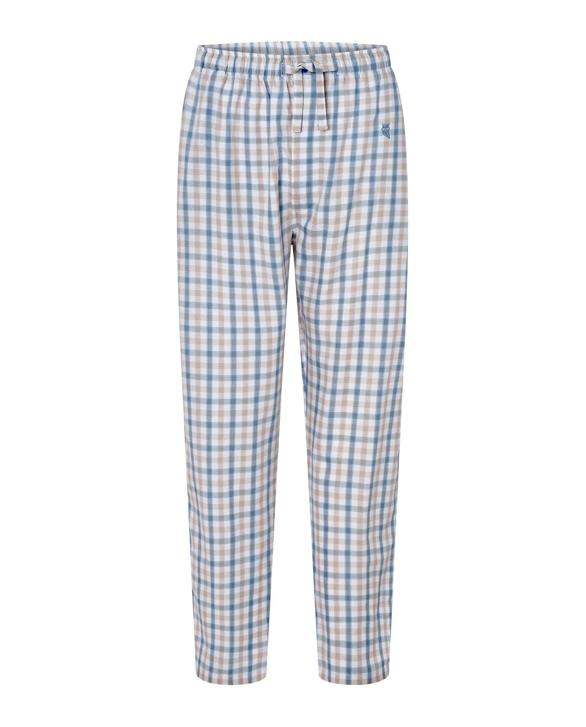 Pantalón de pijama largo para hombre de algodón popelín, con estampado de cuadros verdes y azules y cintura elástica.