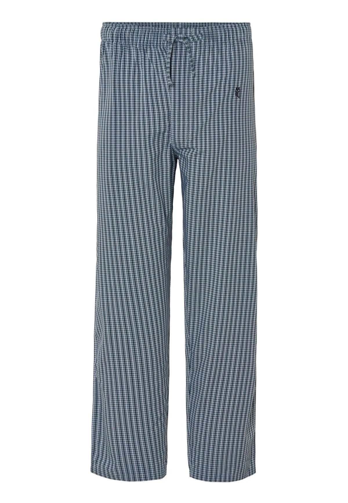 Pantalón de pijama largo para hombre en algodón popelín, diseño de cuadros verdes, corte recto y cintura elástica.