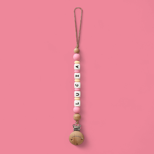 Chupetero Personalizado Rosa chicle con Nombre en Silicona Orgánica | Nenina & Co.
