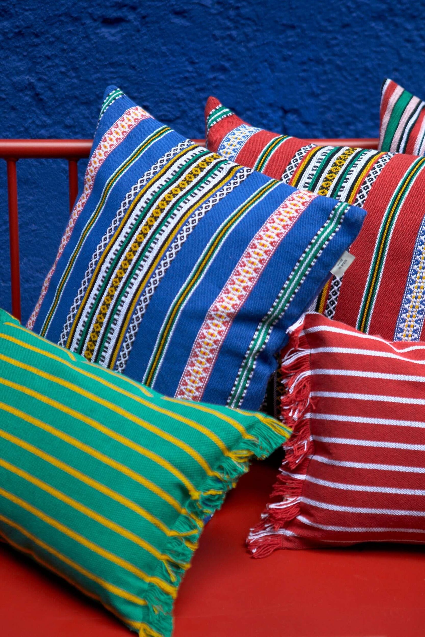 Funda cojín rayas granada verde 30cmx45cm