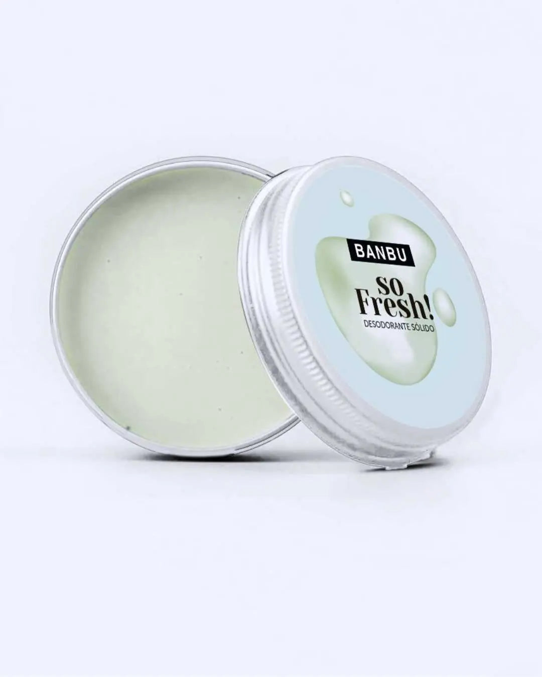 Desodorante en crema ecológico Banbu So Fresh en lata de metal, con textura suave y tono verde pálido.