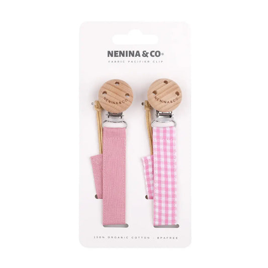 Pack 2 chupetes + Pack 2 chupeteros Rosa Pálido DIAMOND By Nenina & Co