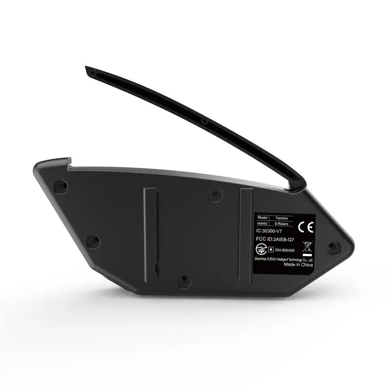 Black plastic electronic device with sleek, modern design and curved edges, featuring a removable cover.