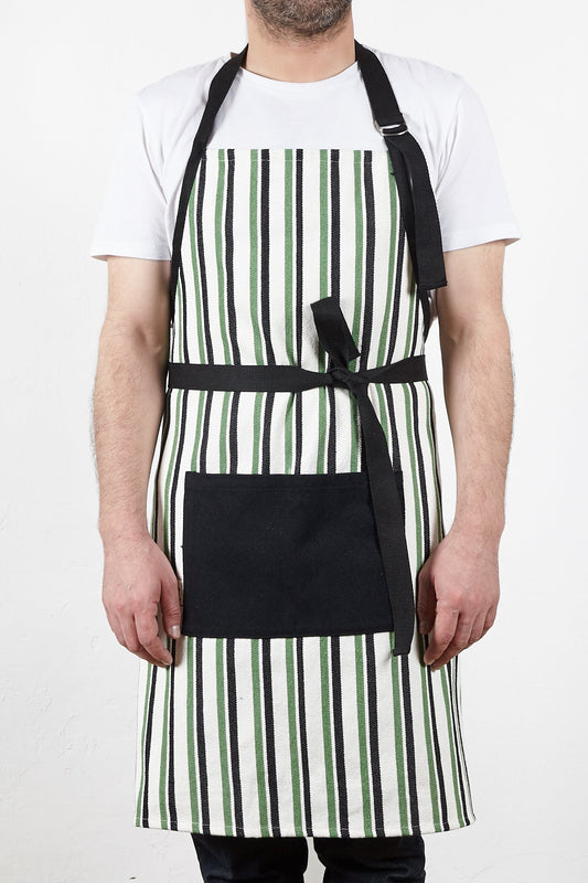 Delantal loneta verde y negro