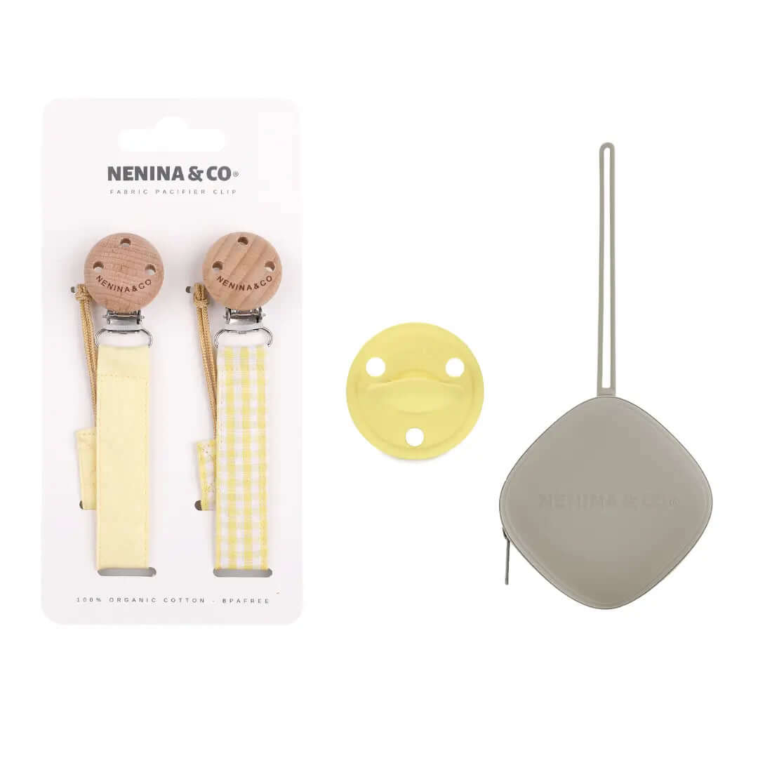 Kit 1 Chupete + 2 Chupeteros + 1 Guardachupete DIAMOND Nenina & Co Amarillo