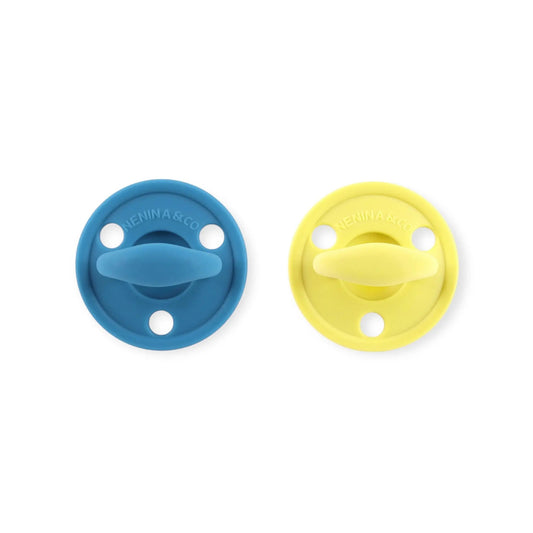 Kit 2 Chupetes Clásicos para Bebé Azul y Amarillo | Silicona Orgánica Nenina & Co
