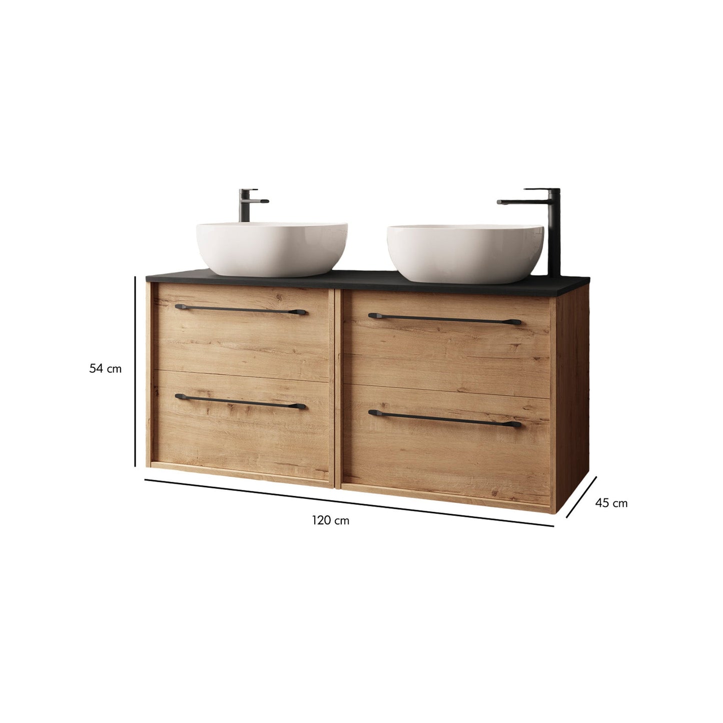 BATHME LENNOX Conjunto Mueble de Baño Completo con Encimera 120 Roble Ostippo Ebony