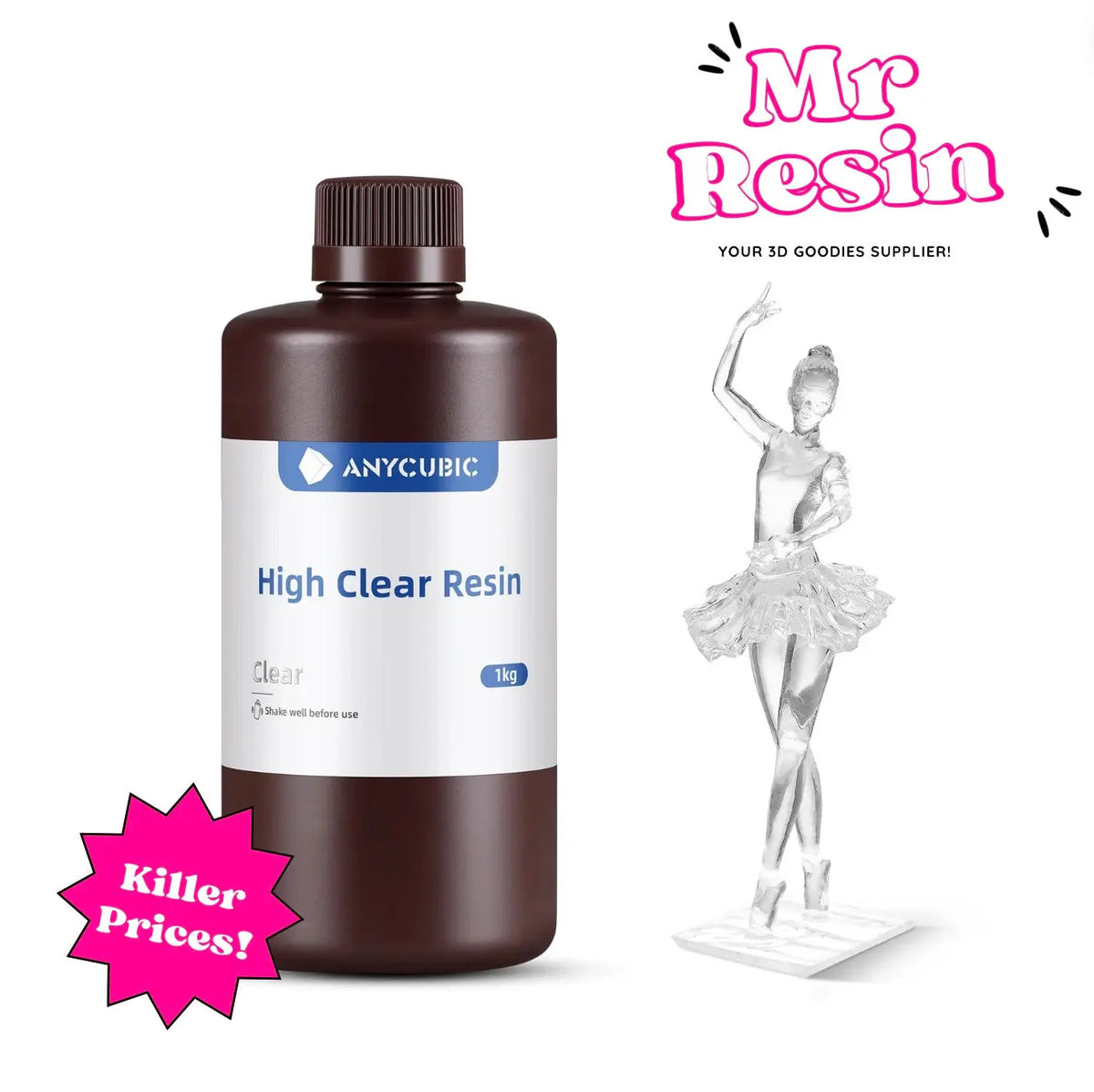 Resina transparente para impresora 3D 1 kg sin amarillear