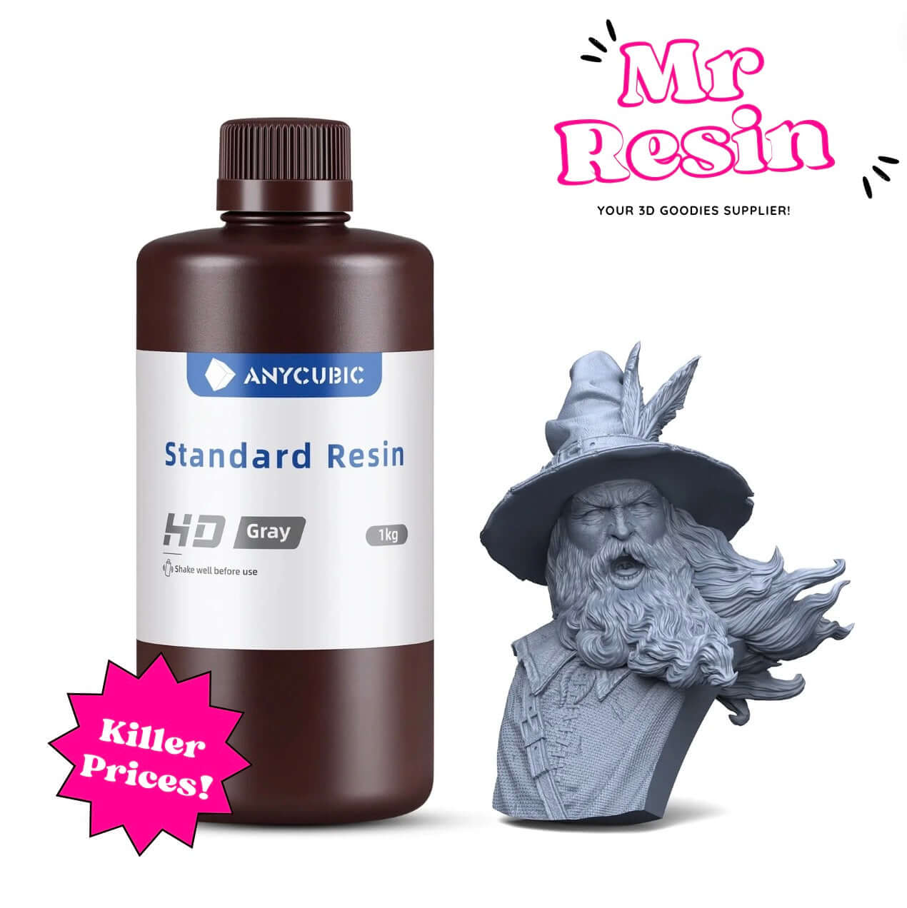 Resina estándar HD V1 gris 1kg para impresora 3D LCD y DLP