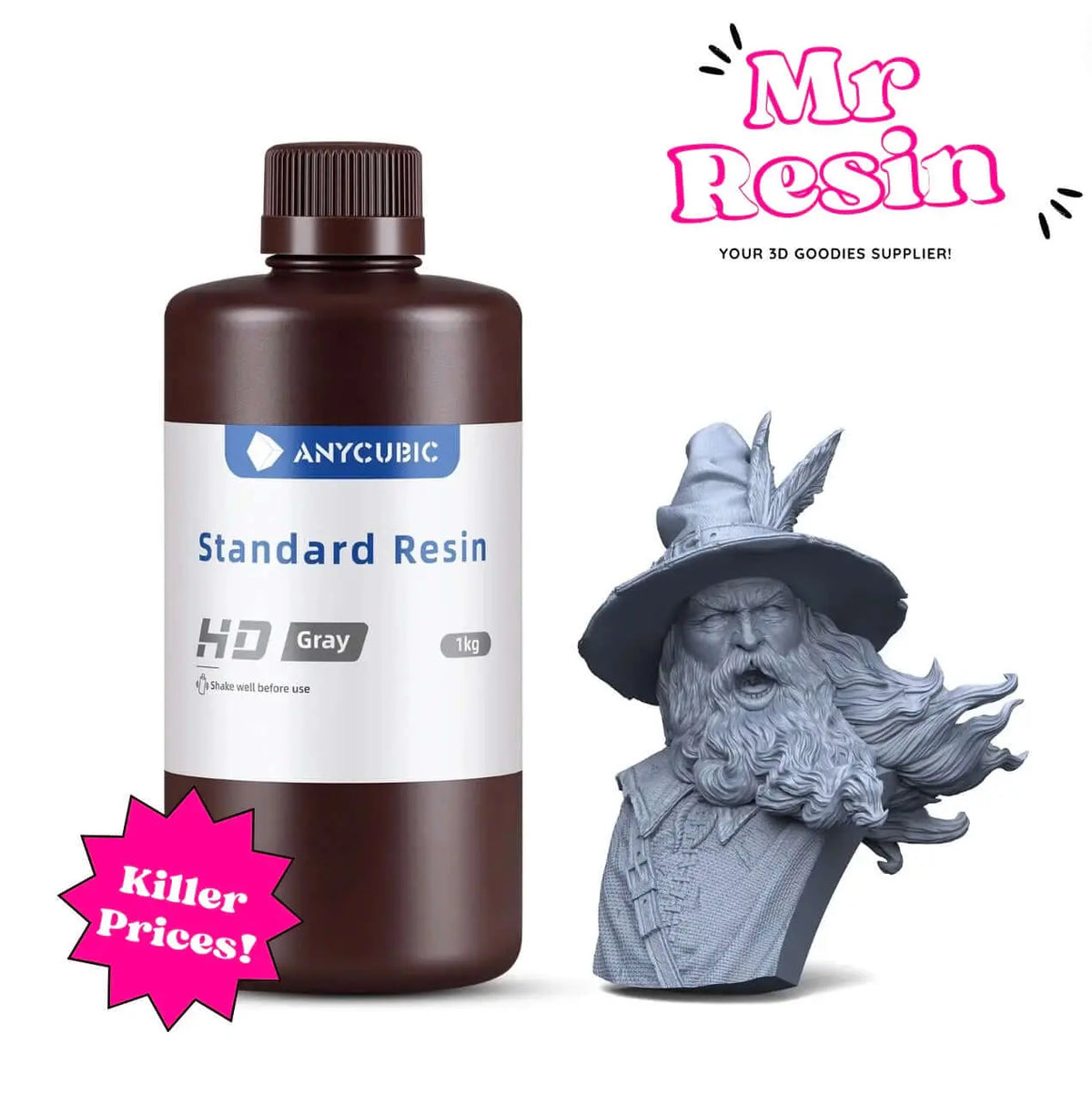Resina estándar HD V1 gris 1kg para impresora 3D LCD y DLP