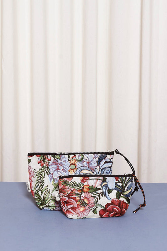 Neceser/estuche tejido jacquard flores crisantemos rojos